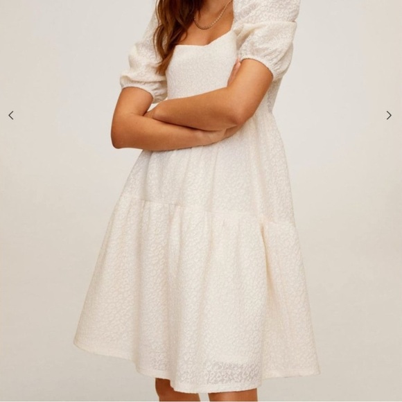 NWOT Mango Cream Floral Puff Sleeve Midi Dress. Size 8 Double lined. - Picture 2 of 7